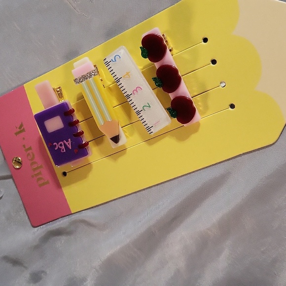 Piper K Pencil, Ruler, notebook,  Apple, Hair Clip Set - Picture 1 of 4
